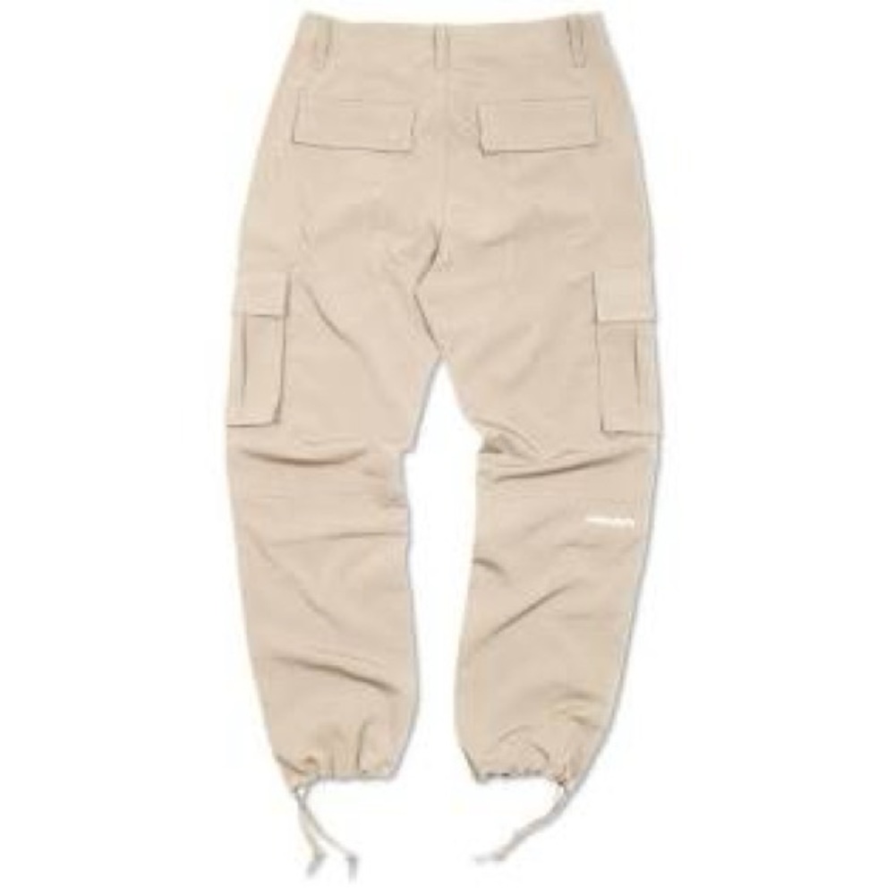 Tan Cargo Pants with Tactical Design and Drawstring Cuffs